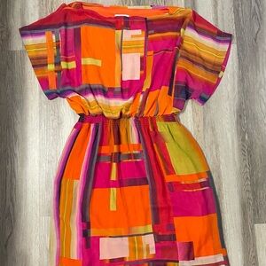 Shelby & Palmer Colorful Geometric Dress Mide Colorblock, Chiffon Size 16